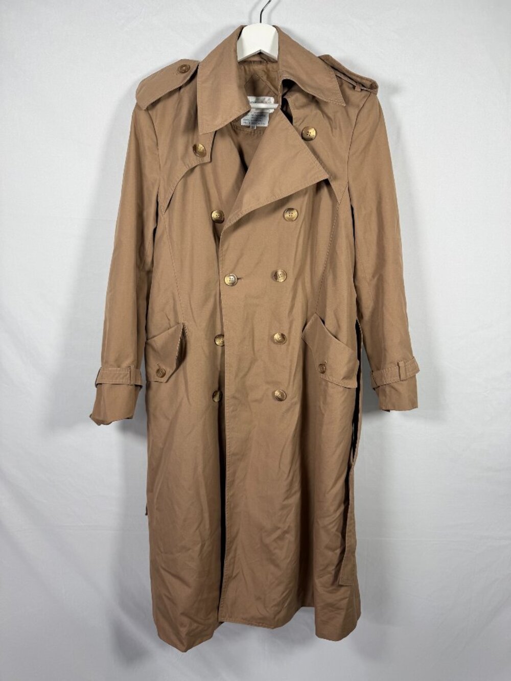 Astor One Trench Coat Tan Brown Size 16 Lined with Pockets Buttons Belt Vintage